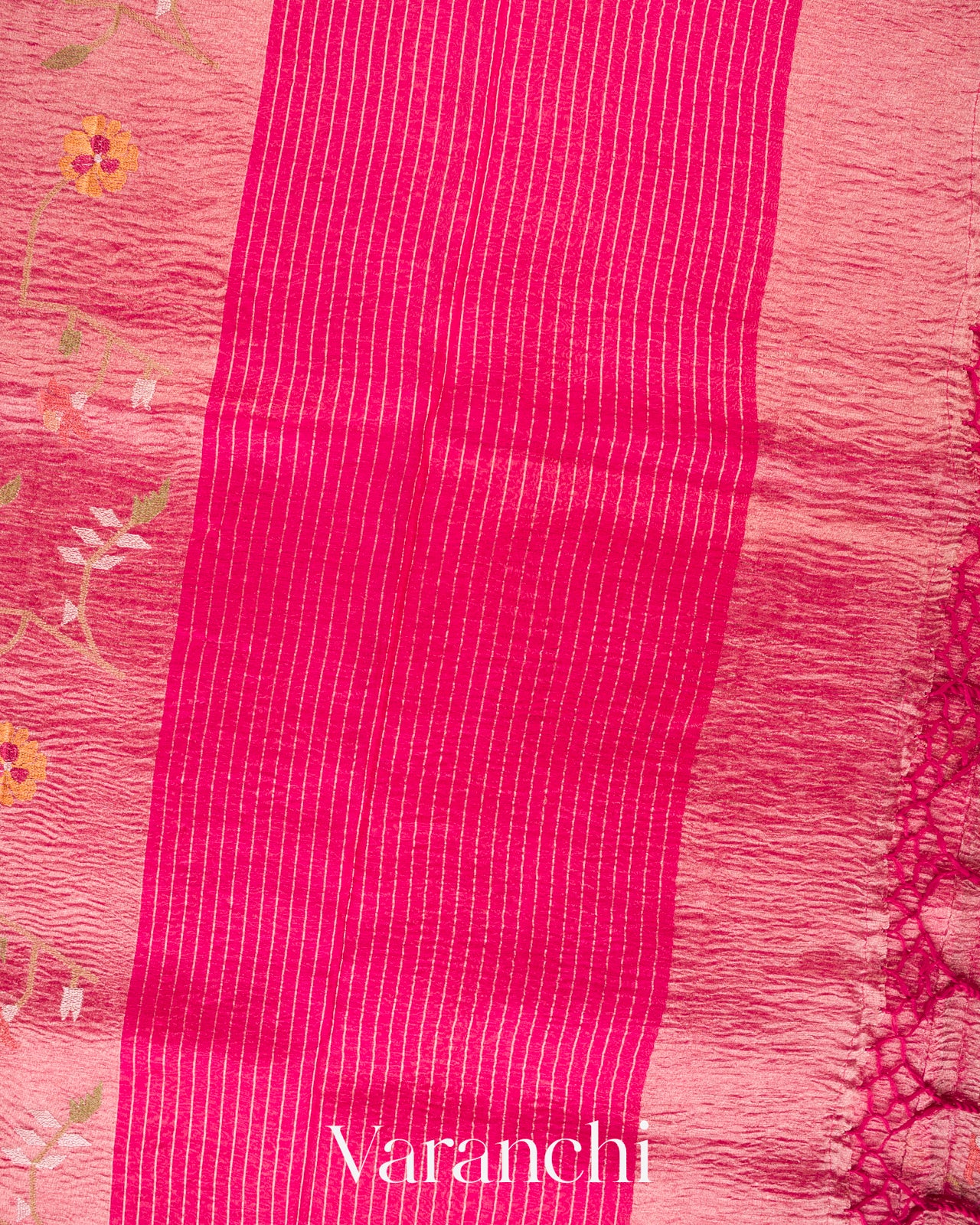 Blush Pink Embroidered Pure Tissue Kora Silk Saree
