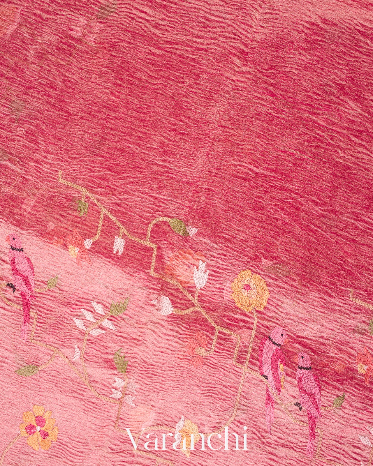 Blush Pink Embroidered Pure Tissue Kora Silk Saree