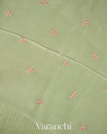 Pista Green Striped Pure Kora Silk Saree