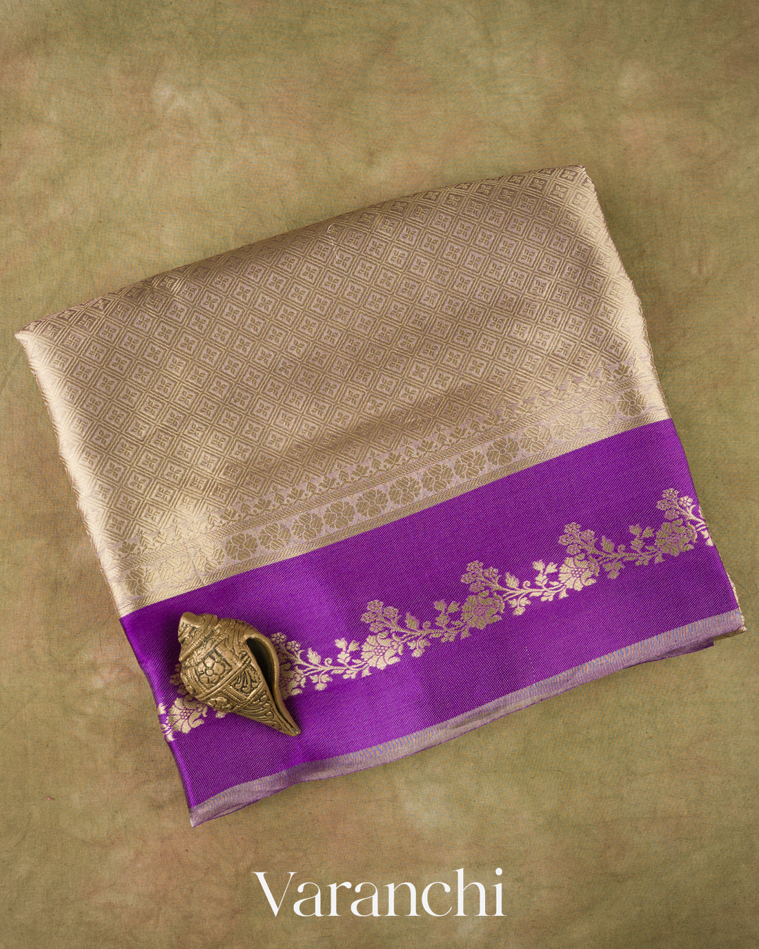 Purple Brocade Pure Tissue Kora Silk Saree
