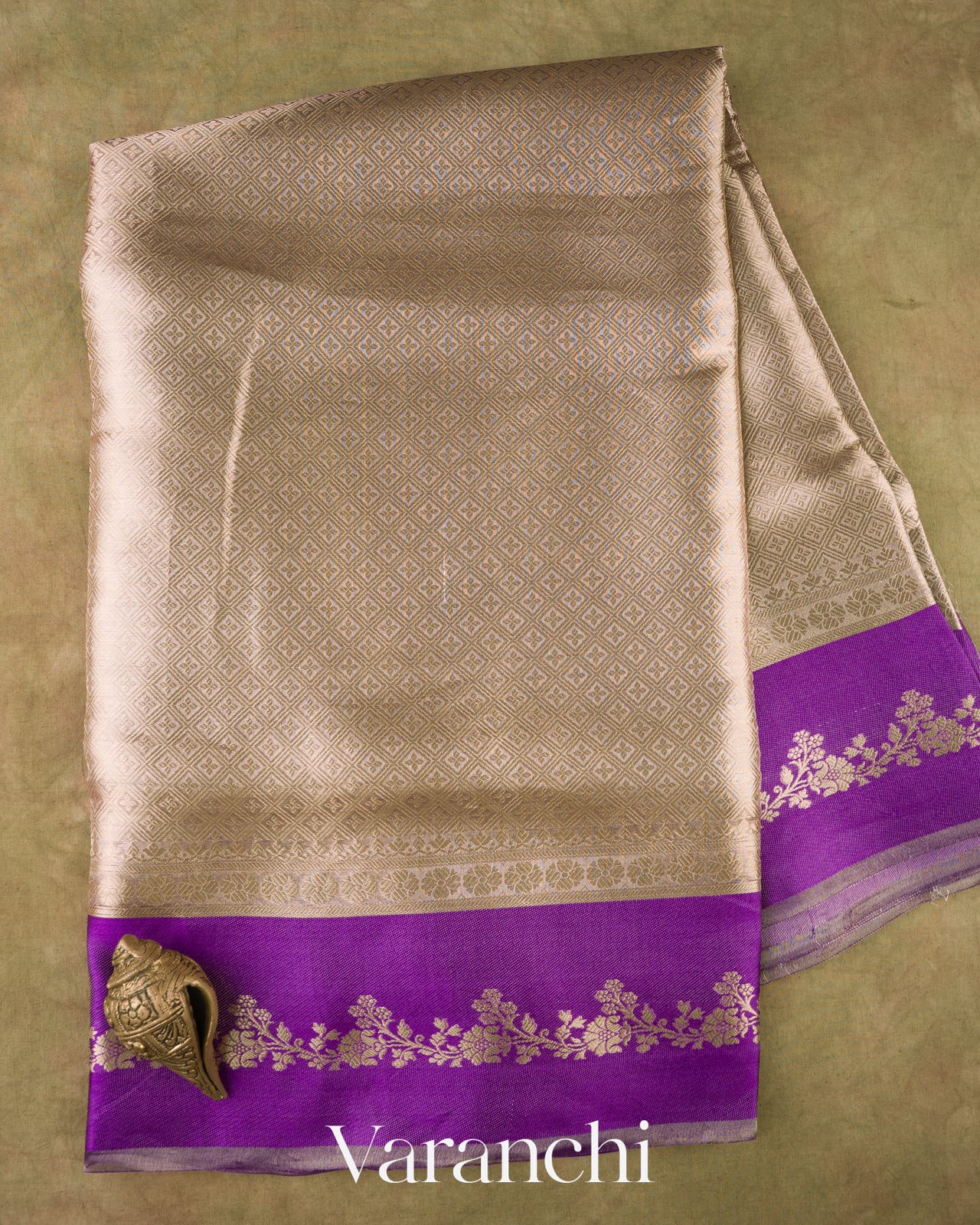 Purple Brocade Pure Tissue Kora Silk Saree