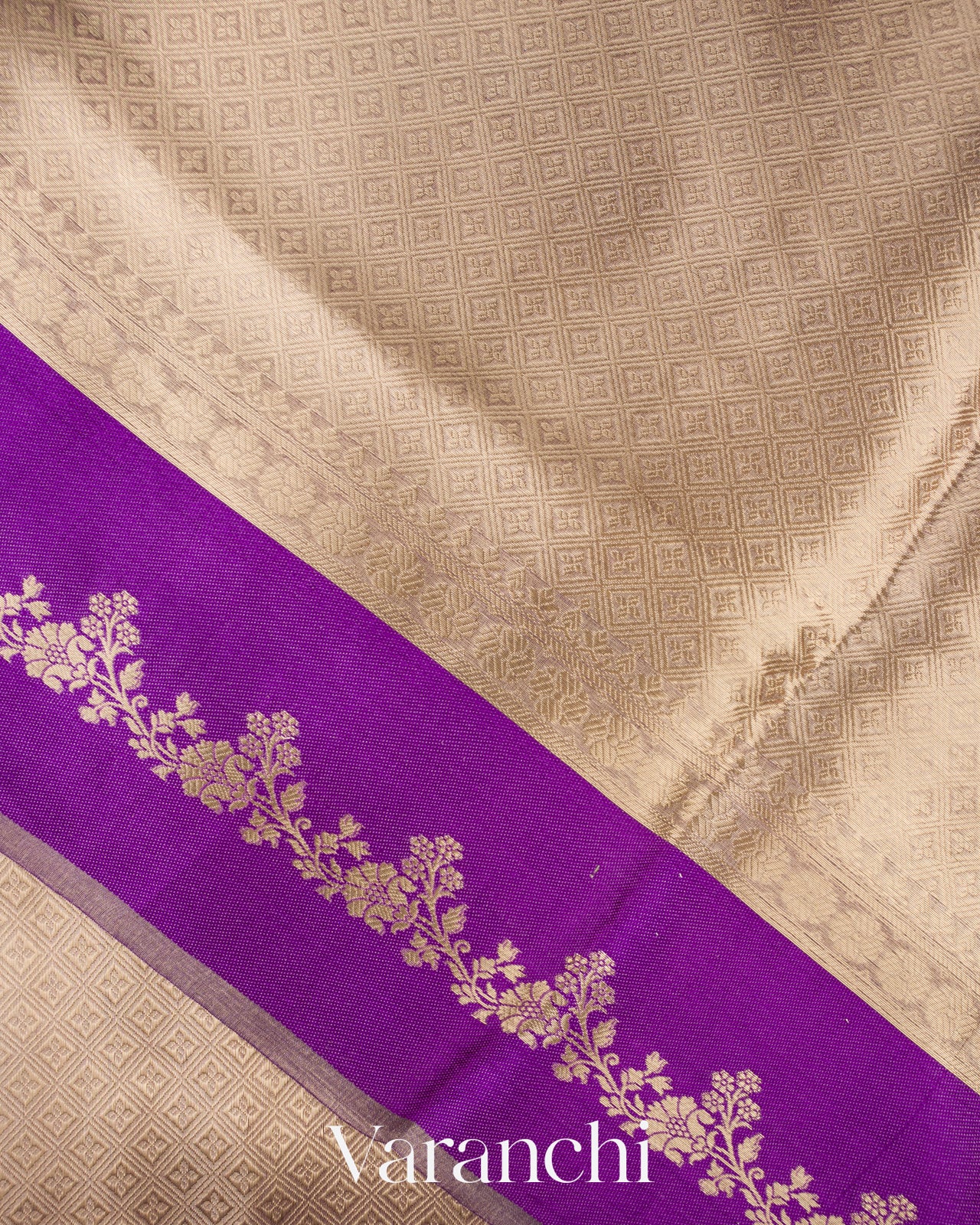 Purple Brocade Pure Tissue Kora Silk Saree