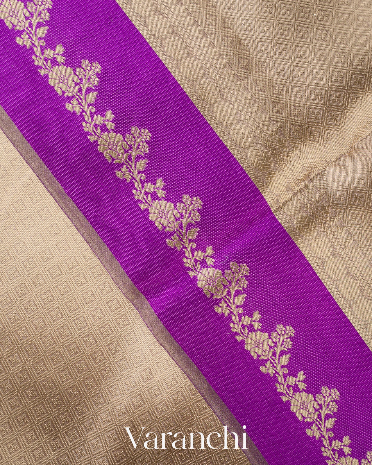 Purple Brocade Pure Tissue Kora Silk Saree