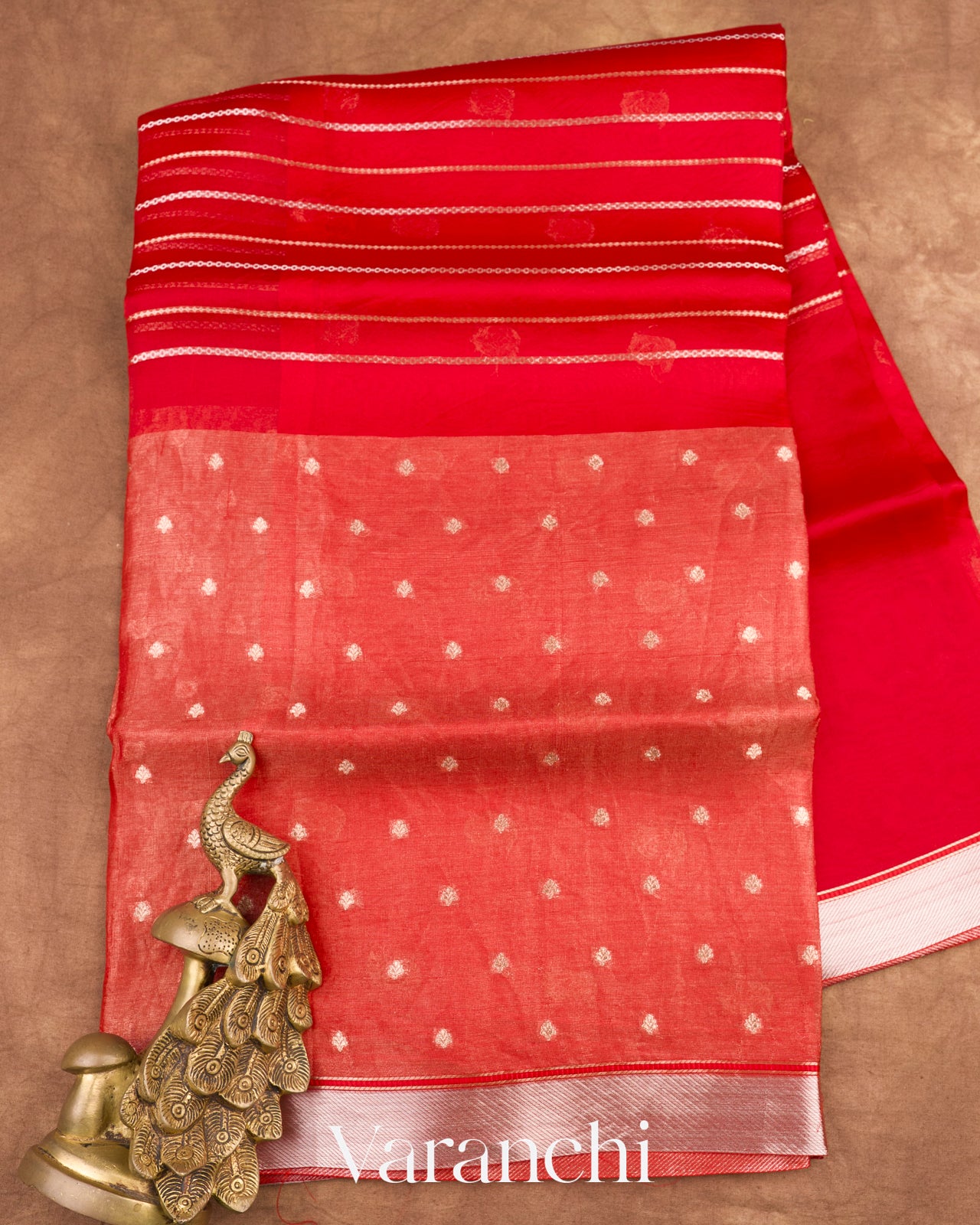 Rich Red Tissue Pure Kora Silk Saree