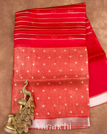 Rich Red Tissue Pure Kora Silk Saree