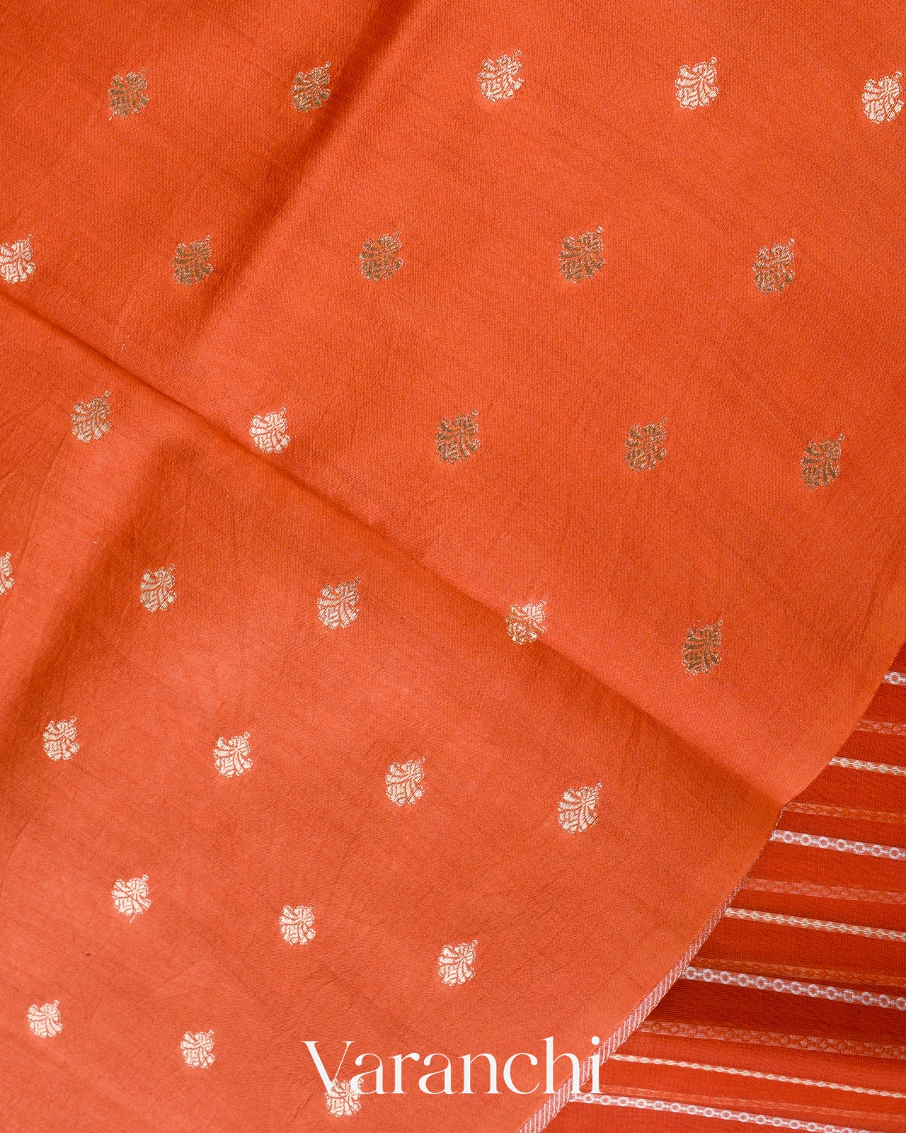 Burnt Red Tissue Pure Kora Silk Saree