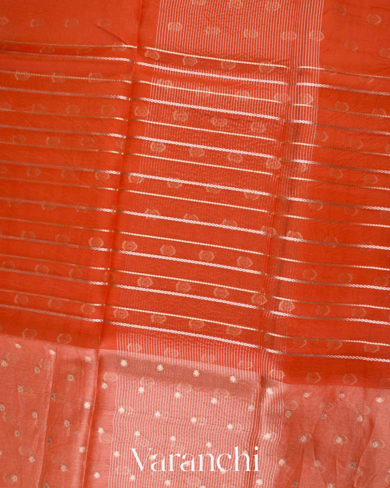 Burnt Red Tissue Pure Kora Silk Saree