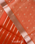 Burnt Red Tissue Pure Kora Silk Saree