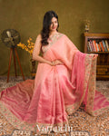 Blush Pink-Deep Rose Pink Ombre-Dyed Pure Crush Tissue Kora Silk Saree