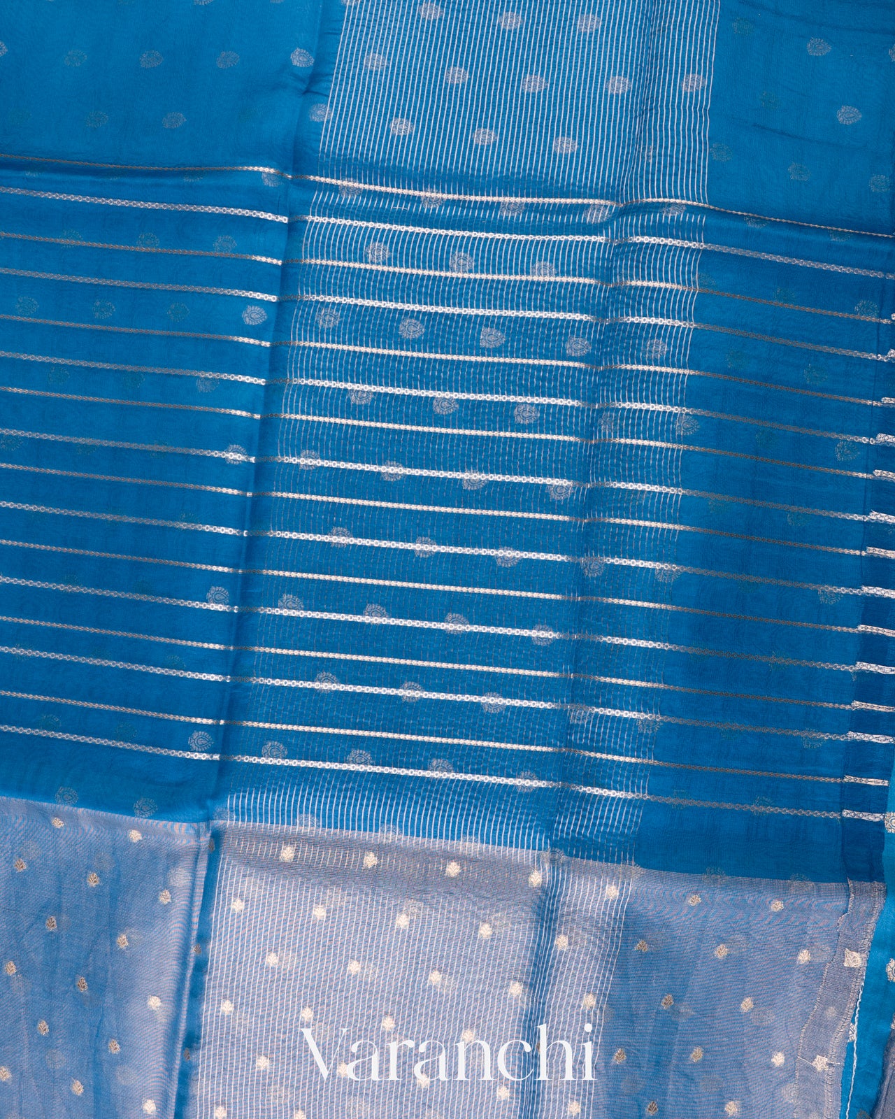 Ink Blue Tissue Pure Kora Silk Saree