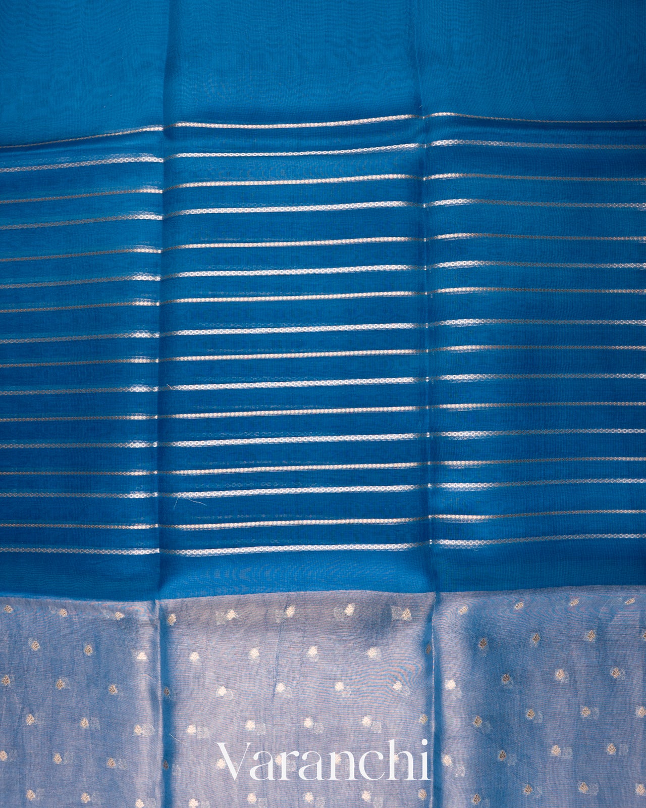 Ink Blue Tissue Pure Kora Silk Saree