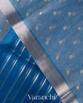 Ink Blue Tissue Pure Kora Silk Saree