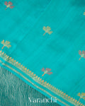 Aqua Teal Embroidered Pure Tissue Kora Silk Saree 