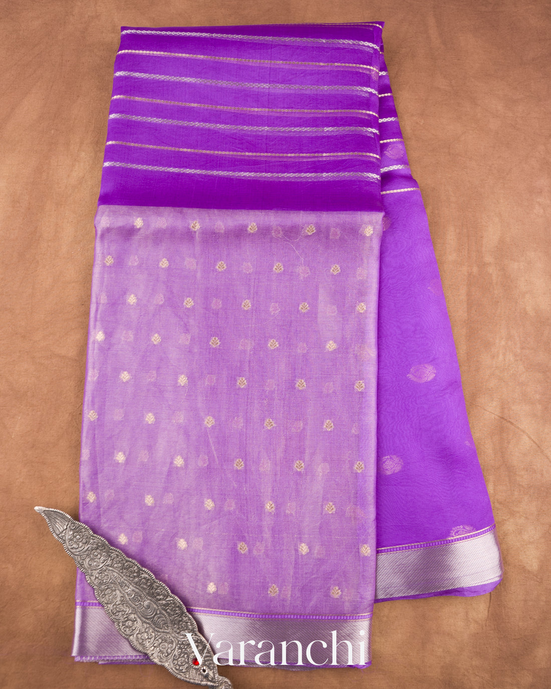 Violet Purple Tissue Pure Kora Silk Saree   