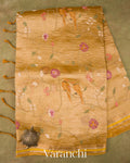 Marigold Yellow Floral Embroidered Pure Tissue Kora Silk Saree