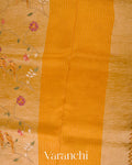 Marigold Yellow Floral Embroidered Pure Tissue Kora Silk Saree