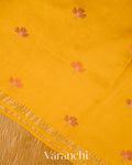 Marigold Yellow Floral Embroidered Pure Tissue Kora Silk Saree