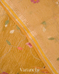 Marigold Yellow Floral Embroidered Pure Tissue Kora Silk Saree
