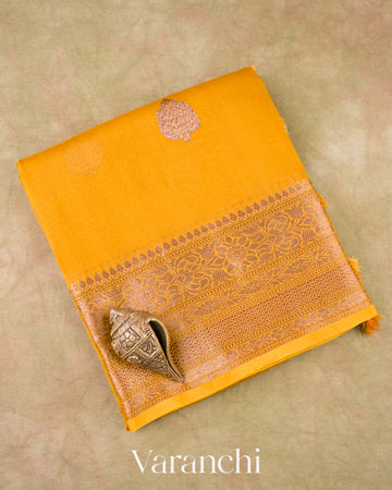 Turmeric Yellow Pure Kora Silk Handloom Saree