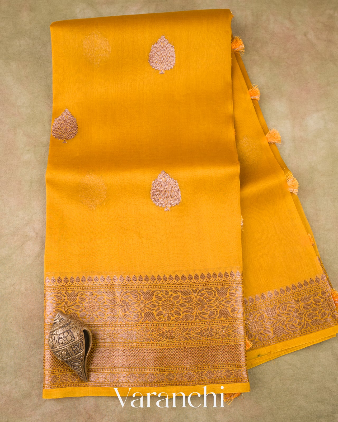 Turmeric Yellow Pure Kora Silk Handloom Saree