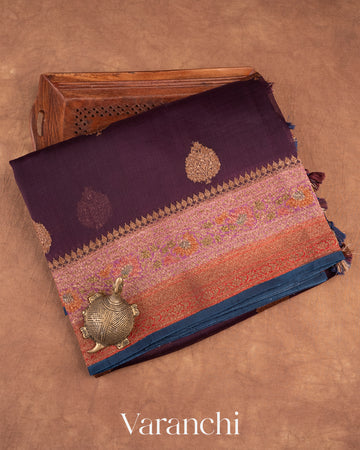 Wine Pure Kora Silk Handloom Saree