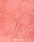 Soft Peach Floral Applique Pure Kora Silk Saree