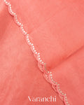 Soft Peach Floral Applique Pure Kora Silk Saree