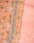 Blush Pink Embroidered and Digital Printed Pure Kora Silk Saree 