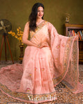 Blush Pink Embroidered and Digital Printed Pure Kora Silk Saree 