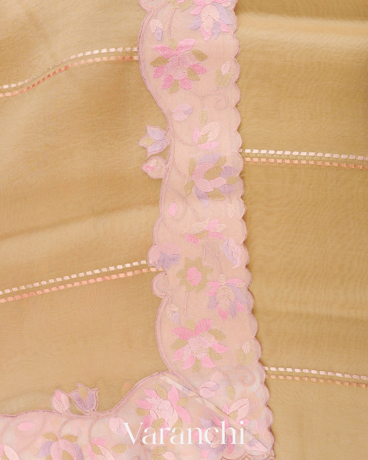 Biscuit Beige with Embroidered Border Pure Kora Silk Saree