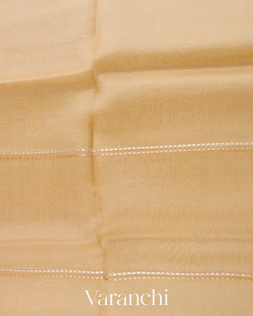 Biscuit Beige with Embroidered Border Pure Kora Silk Saree