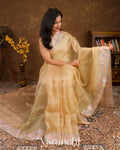 Biscuit Beige with Embroidered Border Pure Kora Silk Saree