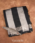 Jet Black Tissue Striped Pure Kora Silk Saree