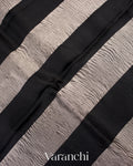 Jet Black Tissue Striped Pure Kora Silk Saree
