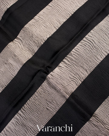Jet Black Tissue Striped Pure Kora Silk Saree