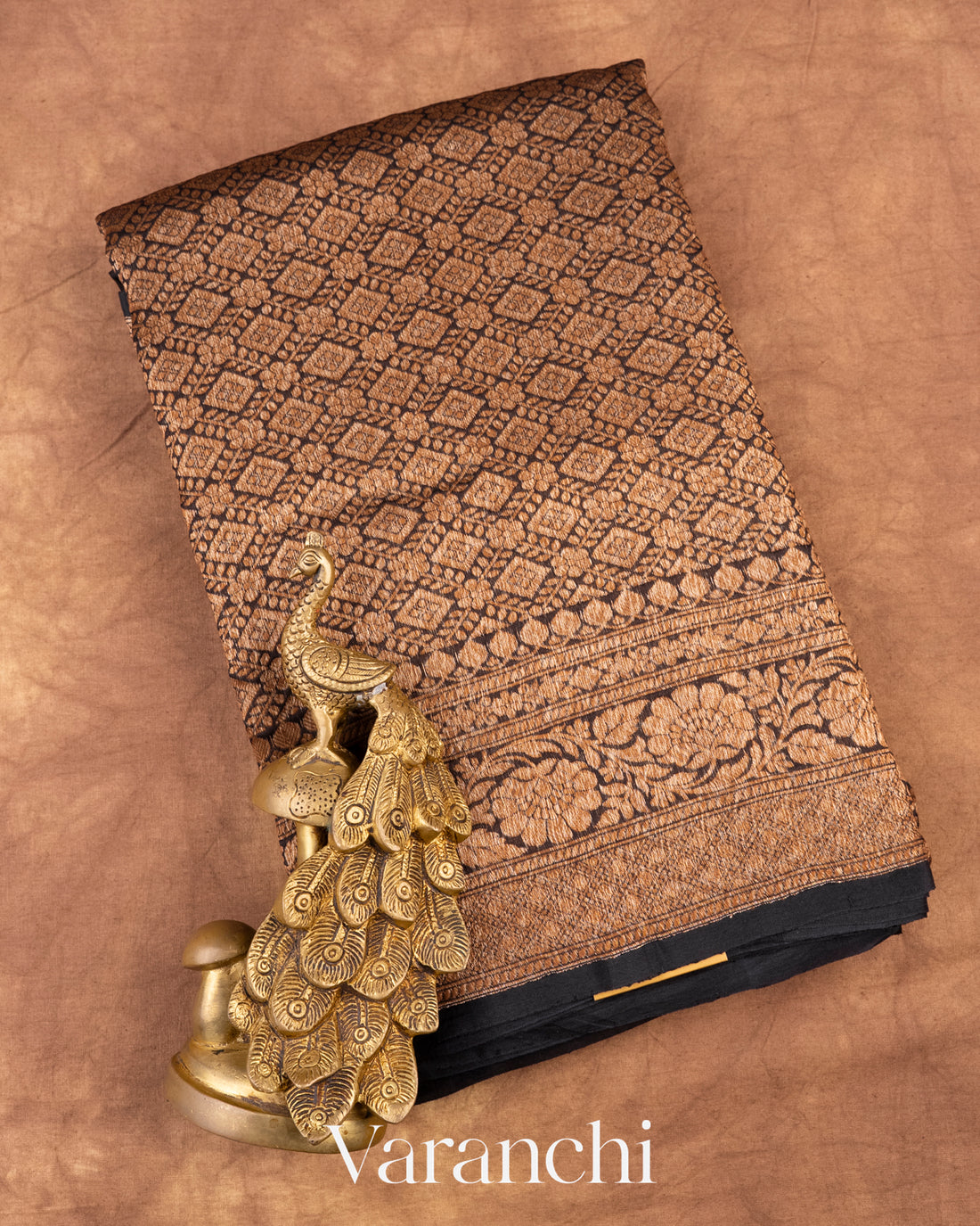 Black Heavy Brocade Pure Kora Silk Handloom Saree
