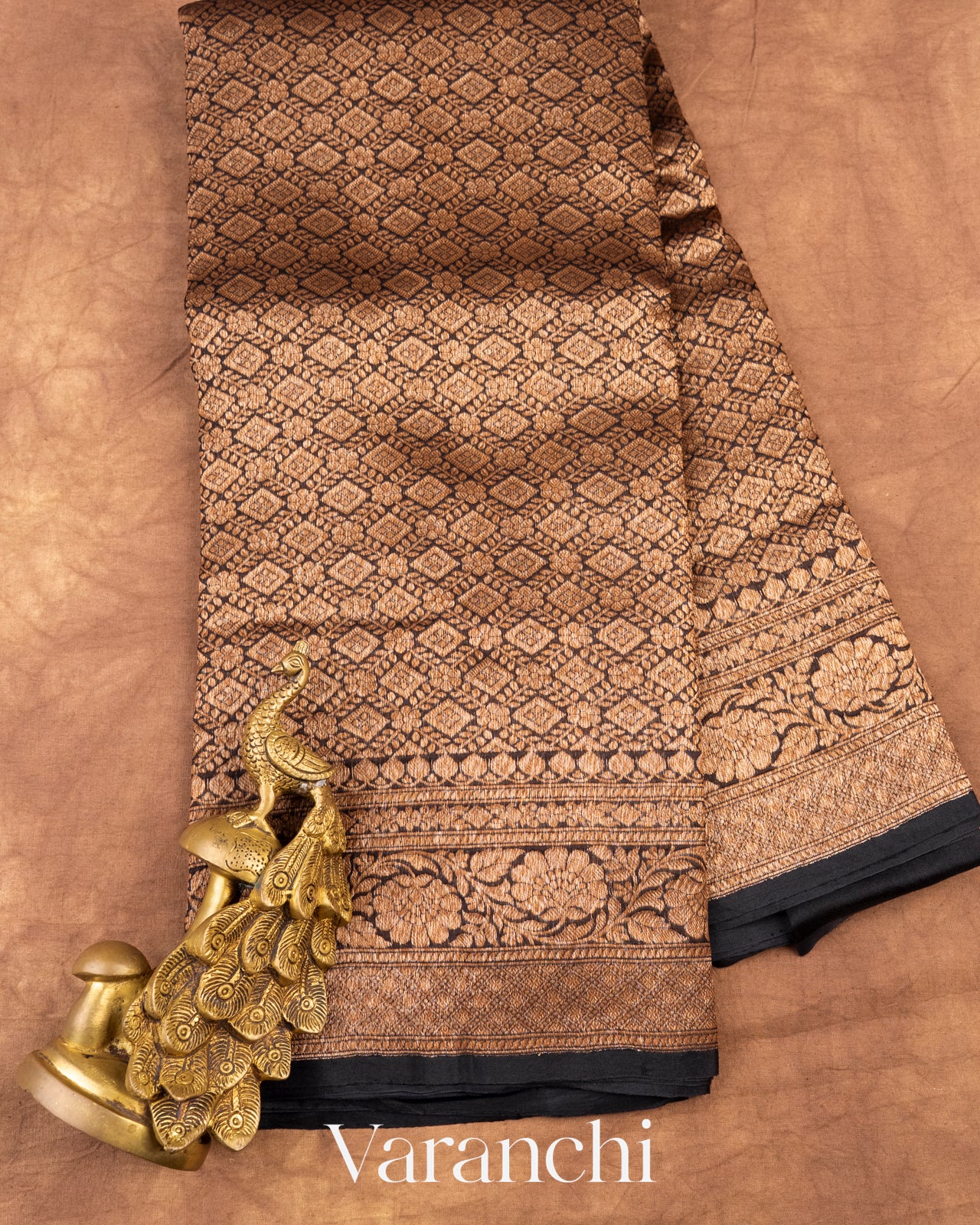 Black Heavy Brocade Pure Kora Silk Handloom Saree