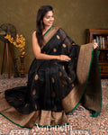 Black Pure Kora Silk Handloom Saree