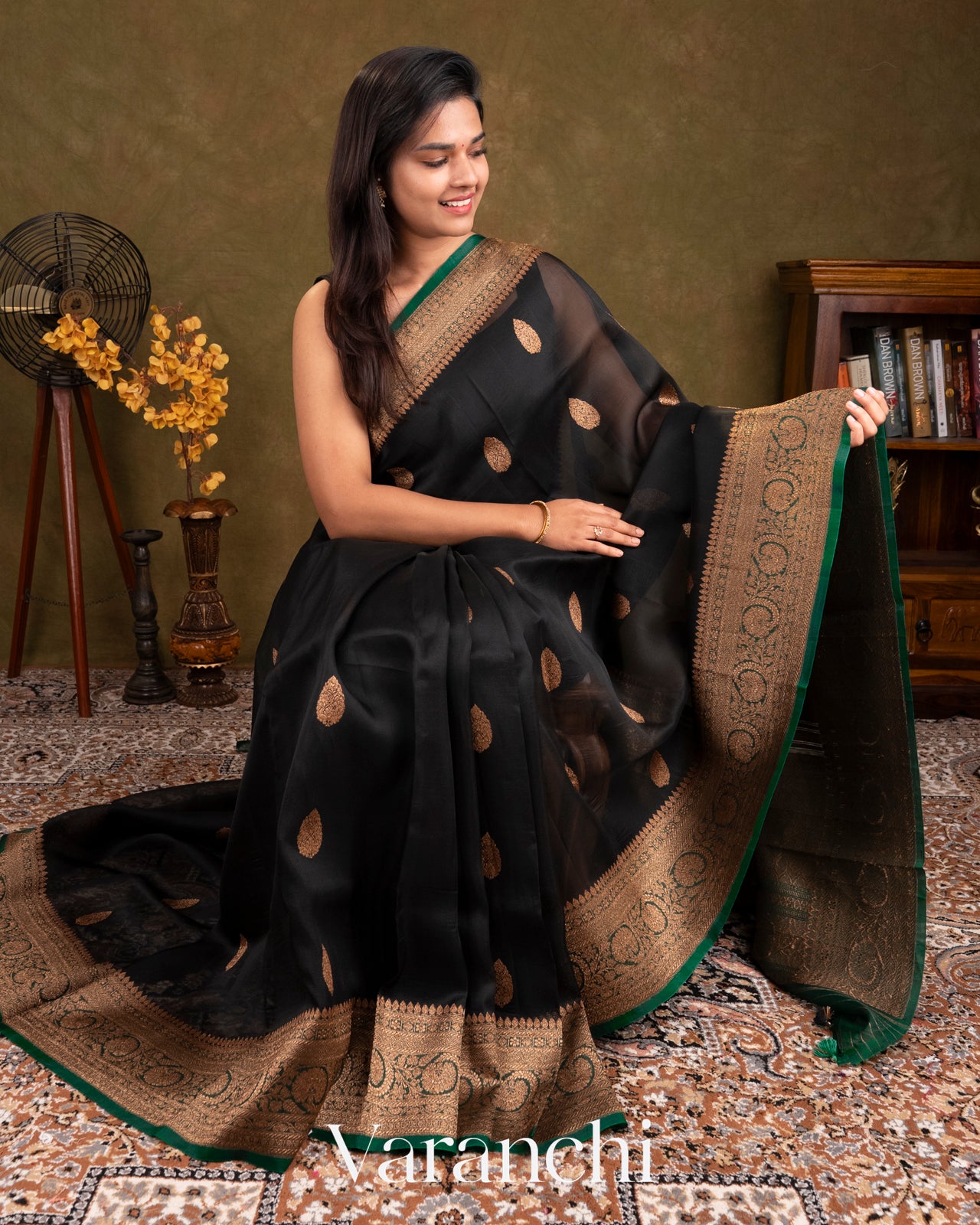 Black Pure Kora Silk Handloom Saree
