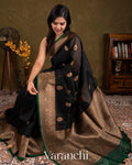 Black Pure Kora Silk Handloom Saree