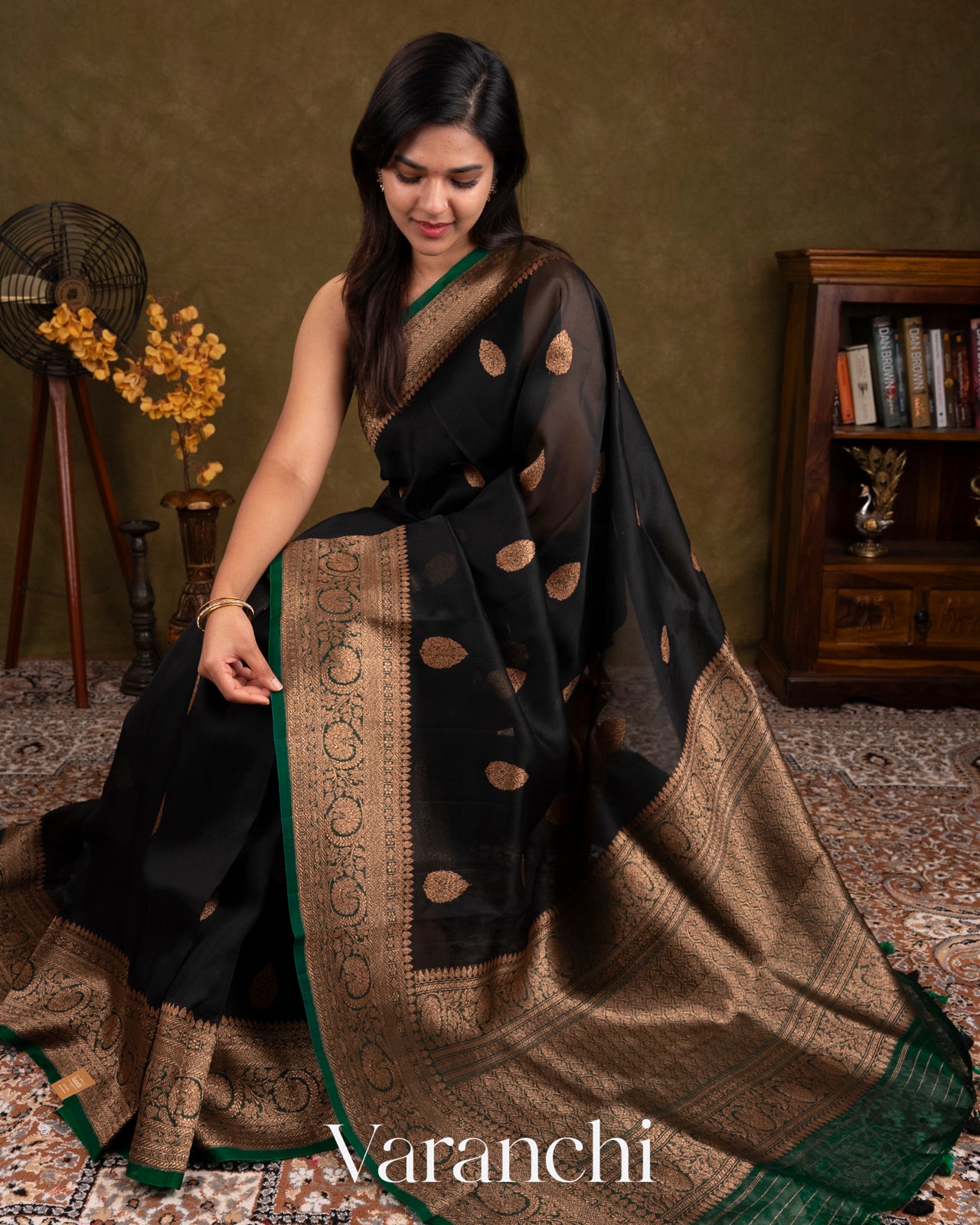 Black Pure Kora Silk Handloom Saree