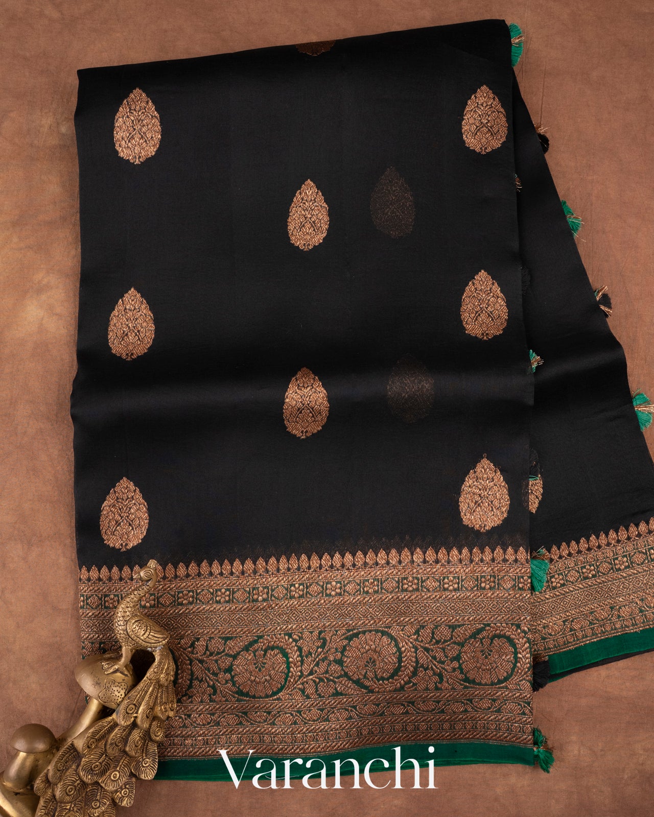 Black Pure Kora Silk Handloom Saree