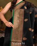 Black Pure Kora Silk Handloom Saree