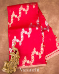 Bright Red Lehariya Pure Kora Silk Handloom Saree