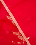 Bright Red Lehariya Pure Kora Silk Handloom Saree