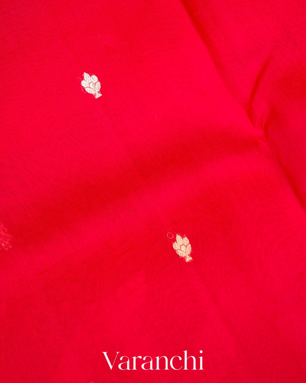 Bright Red Lehariya Pure Kora Silk Handloom Saree