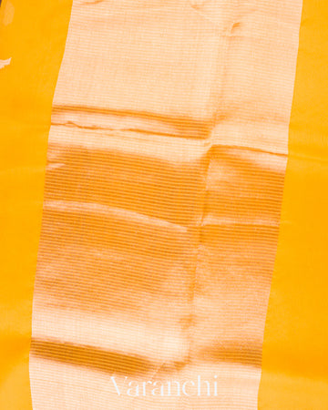 Bright Marigold Yellow Borderless Pure Kora Silk Handloom Saree