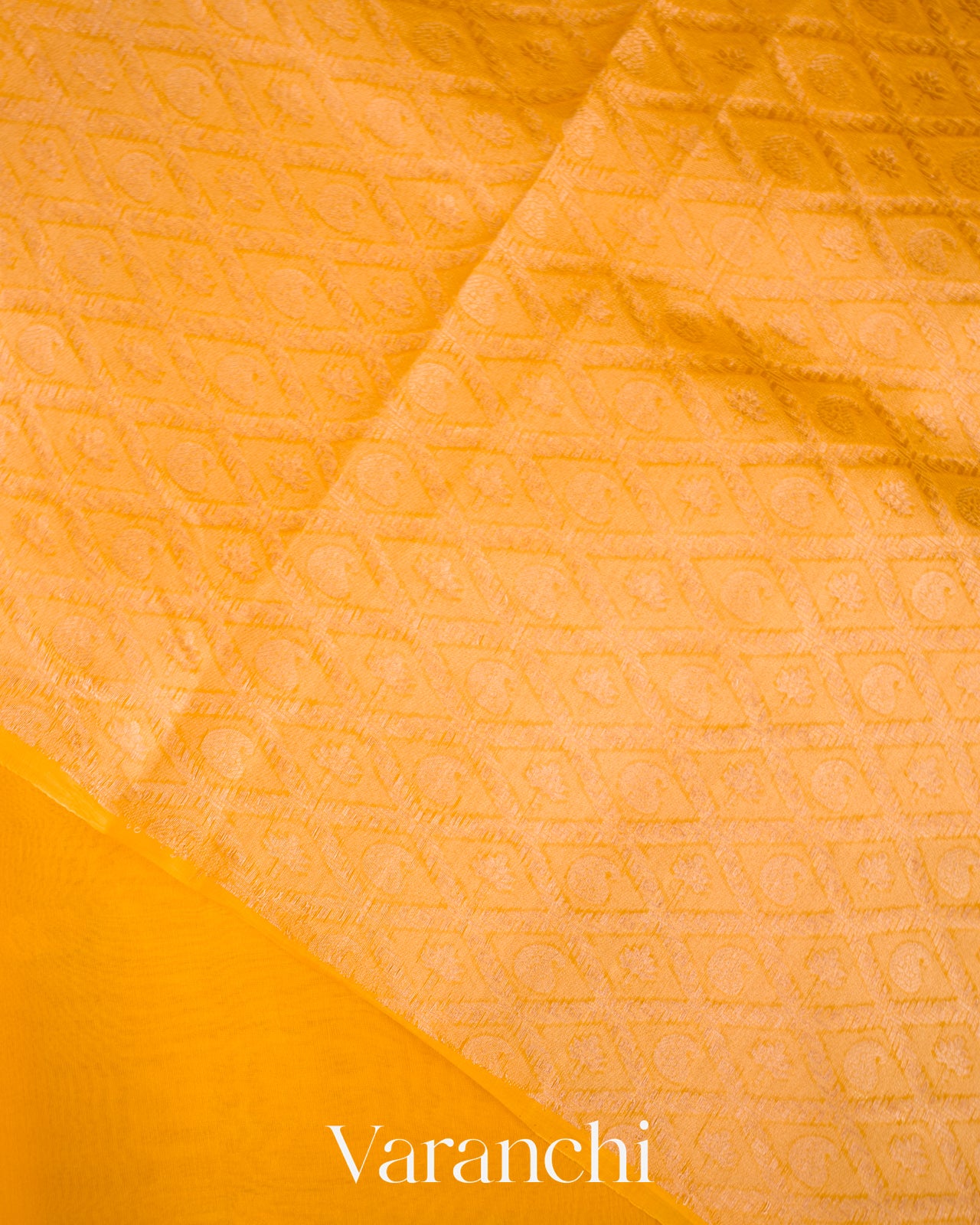 Bright Marigold Yellow Borderless Pure Kora Silk Handloom Saree