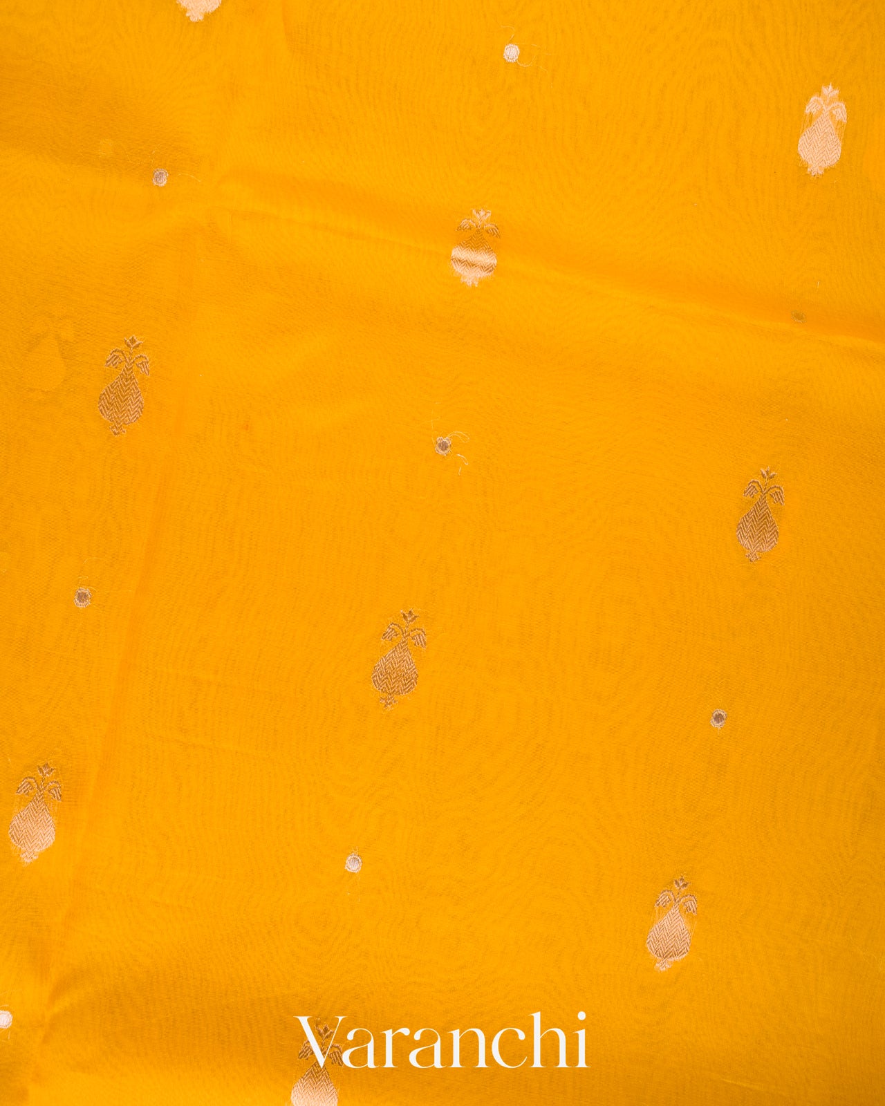 Bright Marigold Yellow Borderless Pure Kora Silk Handloom Saree