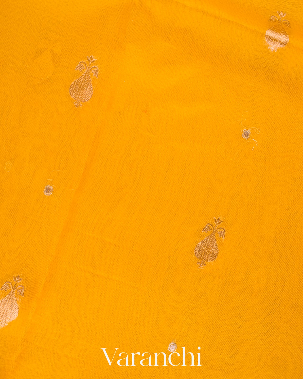 Bright Marigold Yellow Borderless Pure Kora Silk Handloom Saree